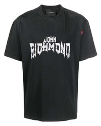 dunkelgraues bedrucktes T-Shirt mit einem Rundhalsausschnitt von John Richmond