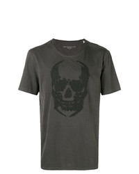 dunkelgraues bedrucktes T-Shirt mit einem Rundhalsausschnitt von John Varvatos