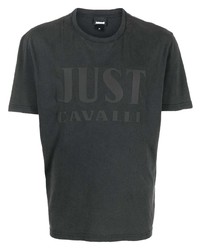 dunkelgraues bedrucktes T-Shirt mit einem Rundhalsausschnitt von Just Cavalli