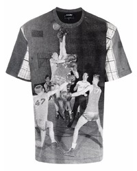 dunkelgraues bedrucktes T-Shirt mit einem Rundhalsausschnitt von Just Don