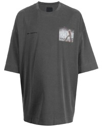 dunkelgraues bedrucktes T-Shirt mit einem Rundhalsausschnitt von Juun.J