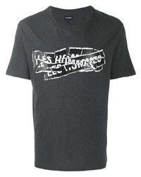 dunkelgraues bedrucktes T-Shirt mit einem Rundhalsausschnitt von Les Hommes