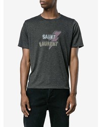 dunkelgraues bedrucktes T-Shirt mit einem Rundhalsausschnitt von Saint Laurent