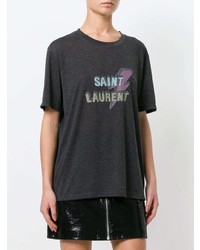 dunkelgraues bedrucktes T-Shirt mit einem Rundhalsausschnitt von Saint Laurent