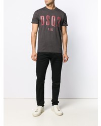 dunkelgraues bedrucktes T-Shirt mit einem Rundhalsausschnitt von DSQUARED2