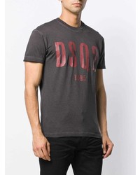 dunkelgraues bedrucktes T-Shirt mit einem Rundhalsausschnitt von DSQUARED2