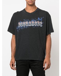 dunkelgraues bedrucktes T-Shirt mit einem Rundhalsausschnitt von DSQUARED2