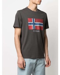 dunkelgraues bedrucktes T-Shirt mit einem Rundhalsausschnitt von Napapijri