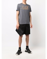dunkelgraues bedrucktes T-Shirt mit einem Rundhalsausschnitt von Ea7 Emporio Armani