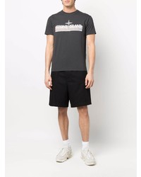 dunkelgraues bedrucktes T-Shirt mit einem Rundhalsausschnitt von Stone Island