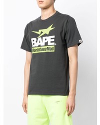 dunkelgraues bedrucktes T-Shirt mit einem Rundhalsausschnitt von A Bathing Ape