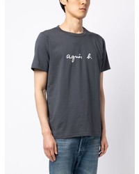 dunkelgraues bedrucktes T-Shirt mit einem Rundhalsausschnitt von agnès b.