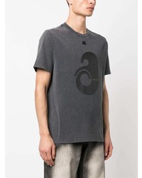 dunkelgraues bedrucktes T-Shirt mit einem Rundhalsausschnitt von Courrèges