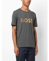 dunkelgraues bedrucktes T-Shirt mit einem Rundhalsausschnitt von BOSS