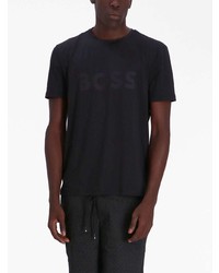 dunkelgraues bedrucktes T-Shirt mit einem Rundhalsausschnitt von BOSS