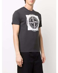 dunkelgraues bedrucktes T-Shirt mit einem Rundhalsausschnitt von Stone Island