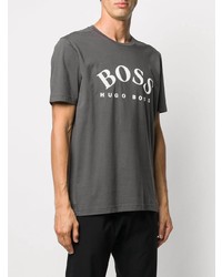 dunkelgraues bedrucktes T-Shirt mit einem Rundhalsausschnitt von BOSS