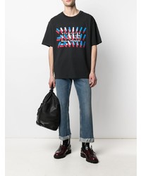 dunkelgraues bedrucktes T-Shirt mit einem Rundhalsausschnitt von Maison Margiela