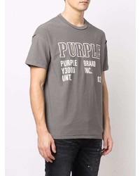 dunkelgraues bedrucktes T-Shirt mit einem Rundhalsausschnitt von purple brand