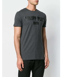 dunkelgraues bedrucktes T-Shirt mit einem Rundhalsausschnitt von Philipp Plein