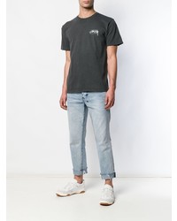 dunkelgraues bedrucktes T-Shirt mit einem Rundhalsausschnitt von Stussy