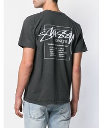 dunkelgraues bedrucktes T-Shirt mit einem Rundhalsausschnitt von Stussy