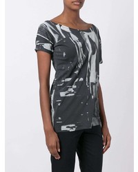 dunkelgraues bedrucktes T-Shirt mit einem Rundhalsausschnitt von Ann Demeulemeester