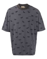 dunkelgraues bedrucktes T-Shirt mit einem Rundhalsausschnitt von MAISON KITSUNÉ