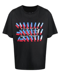 dunkelgraues bedrucktes T-Shirt mit einem Rundhalsausschnitt von Maison Margiela
