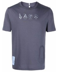 dunkelgraues bedrucktes T-Shirt mit einem Rundhalsausschnitt von McQ