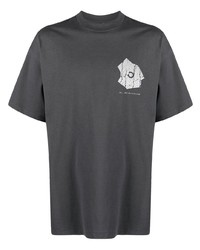 dunkelgraues bedrucktes T-Shirt mit einem Rundhalsausschnitt von Objects IV Life