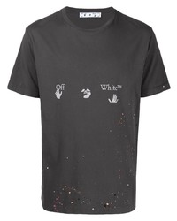 dunkelgraues bedrucktes T-Shirt mit einem Rundhalsausschnitt von Off-White