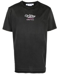 dunkelgraues bedrucktes T-Shirt mit einem Rundhalsausschnitt von Off-White