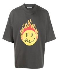 dunkelgraues bedrucktes T-Shirt mit einem Rundhalsausschnitt von Palm Angels