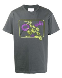 dunkelgraues bedrucktes T-Shirt mit einem Rundhalsausschnitt von Paria Farzaneh