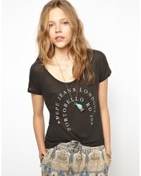 dunkelgraues bedrucktes T-Shirt mit einem Rundhalsausschnitt von Pepe Jeans