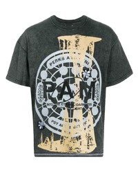 dunkelgraues bedrucktes T-Shirt mit einem Rundhalsausschnitt von Perks And Mini