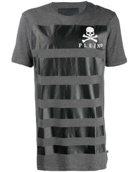 dunkelgraues bedrucktes T-Shirt mit einem Rundhalsausschnitt von Philipp Plein