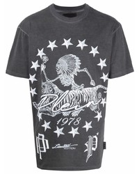 dunkelgraues bedrucktes T-Shirt mit einem Rundhalsausschnitt von Philipp Plein