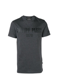 dunkelgraues bedrucktes T-Shirt mit einem Rundhalsausschnitt von Philipp Plein