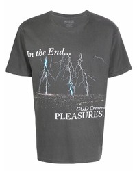 dunkelgraues bedrucktes T-Shirt mit einem Rundhalsausschnitt von Pleasures