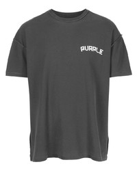 dunkelgraues bedrucktes T-Shirt mit einem Rundhalsausschnitt von purple brand