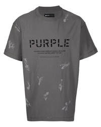 dunkelgraues bedrucktes T-Shirt mit einem Rundhalsausschnitt von purple brand