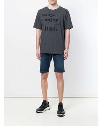 dunkelgraues bedrucktes T-Shirt mit einem Rundhalsausschnitt von Dolce & Gabbana