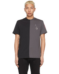 dunkelgraues bedrucktes T-Shirt mit einem Rundhalsausschnitt von Raf Simons