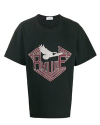 dunkelgraues bedrucktes T-Shirt mit einem Rundhalsausschnitt von Rhude