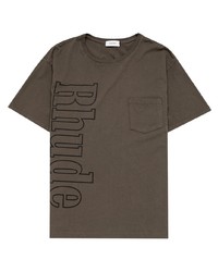 dunkelgraues bedrucktes T-Shirt mit einem Rundhalsausschnitt von Rhude