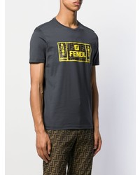dunkelgraues bedrucktes T-Shirt mit einem Rundhalsausschnitt von Fendi