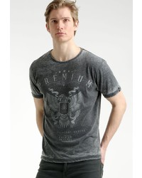 dunkelgraues bedrucktes T-Shirt mit einem Rundhalsausschnitt von S.J. PREMIUM