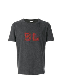 dunkelgraues bedrucktes T-Shirt mit einem Rundhalsausschnitt von Saint Laurent